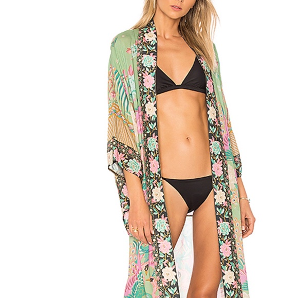 🎀 KIMONO ROBE CARDIGAN DUSTER  BOHO CHIC FLORAL KAFTAN CLOUD PASTEL FLOWER BELT - Picture 8 of 15